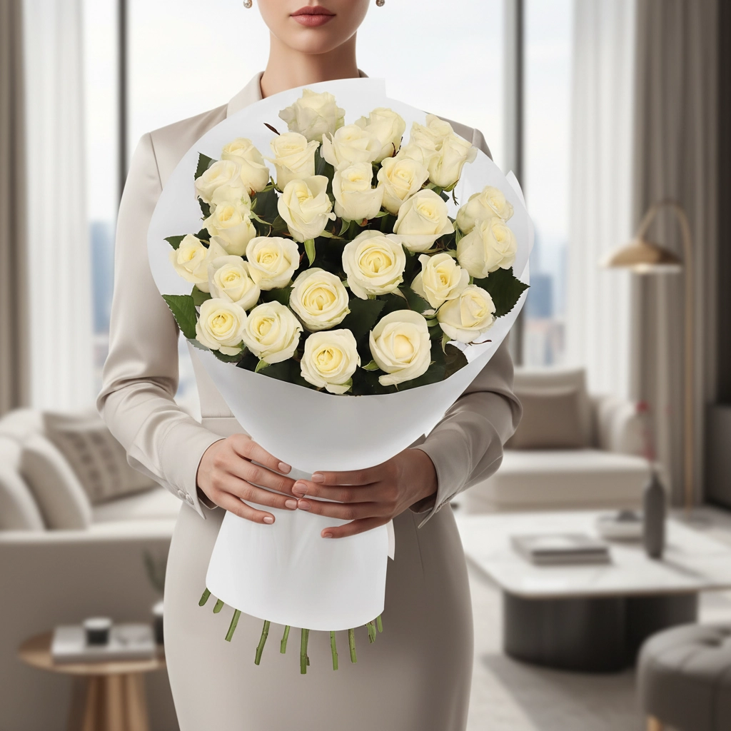 25'Li Beyaz Gül Buketi