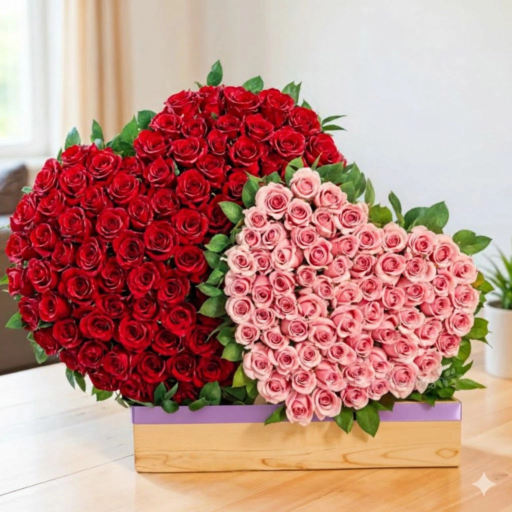 Heart Surprise Kırmızı - Pembe Güller