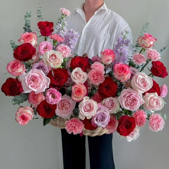 Colorful Roses In A Basket