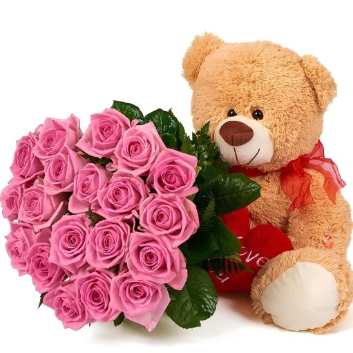 Little Teddy Bear And Roses