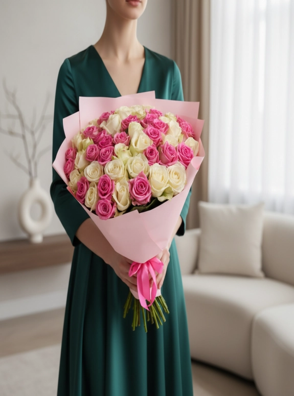 Pink And White Güller Buketi