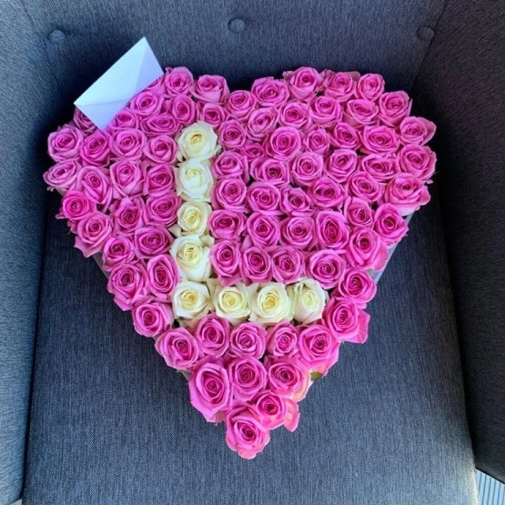 Pink Roses In A Heart Box